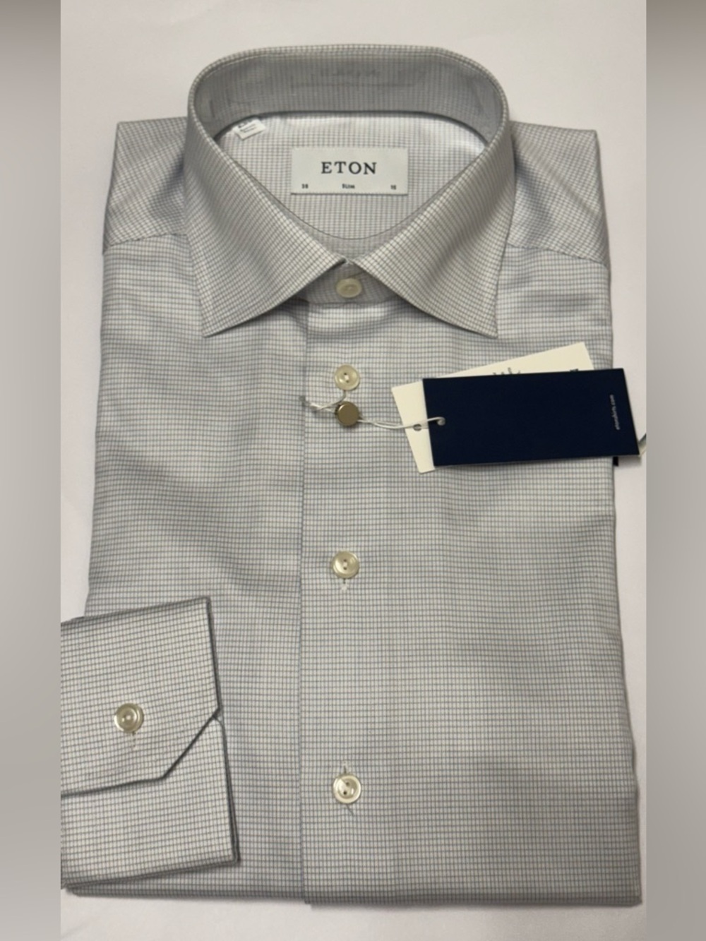 Eton Men's Light Gray Micro-Check Slim Dress Shirt